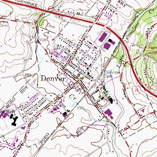 Topographic Map of Denver, PA
