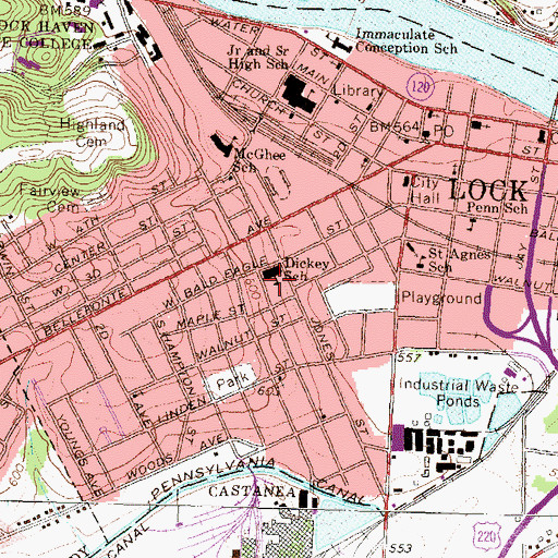 Topographic Map of Dickey School, PA