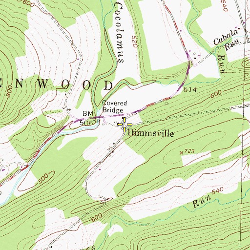 Topographic Map of Dimmsville, PA