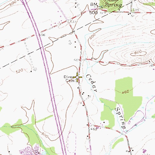 Topographic Map of Diven Cemetery, PA