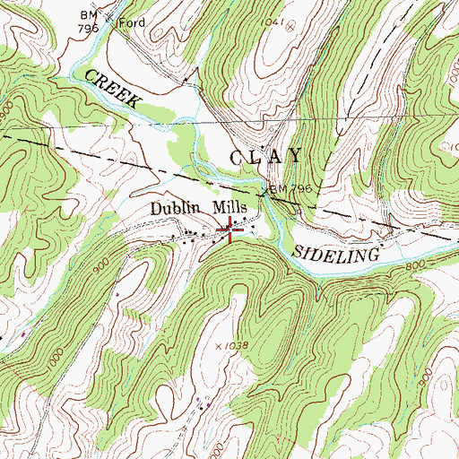 Topographic Map of Dublin Mills, PA