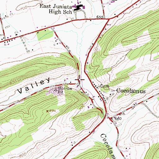Topographic Map of Dunn Valley, PA