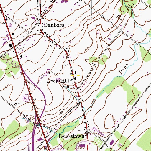 Topographic Map of Dyers Hill School, PA