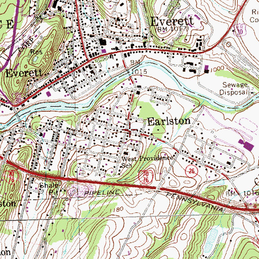 Topographic Map of Earlston, PA