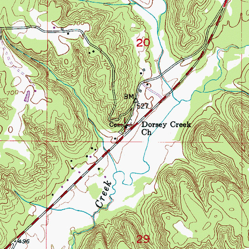 Topographic Map of Dorseys Creek Primitive Baptist Church, AL