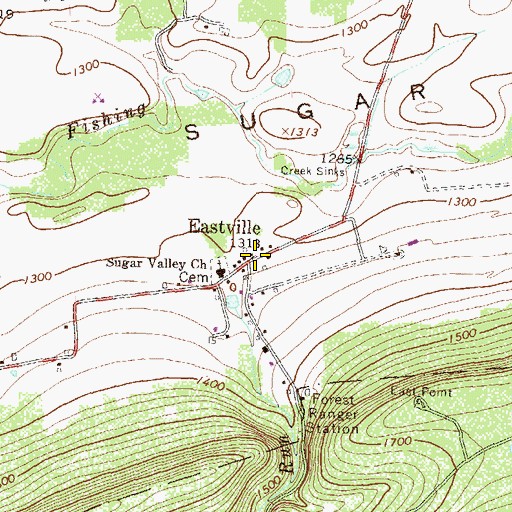 Topographic Map of Eastville, PA