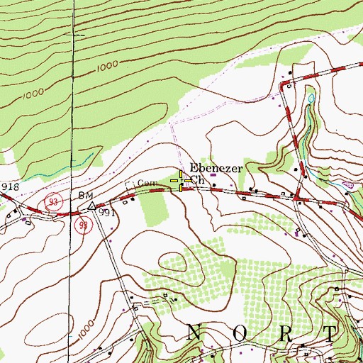 Topographic Map of Ebenezer Church, PA