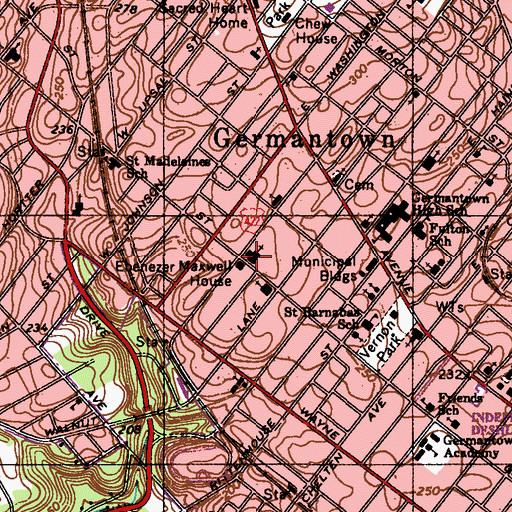 Topographic Map of Ebenezer Maxwell House, PA