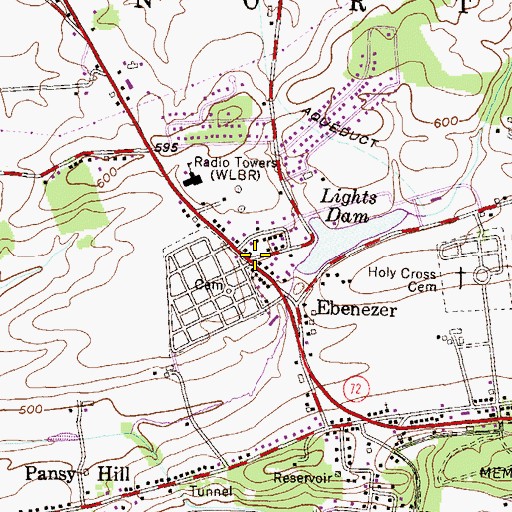 Topographic Map of Ebenezer, PA