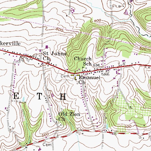 Topographic Map of Emanuel Church, PA