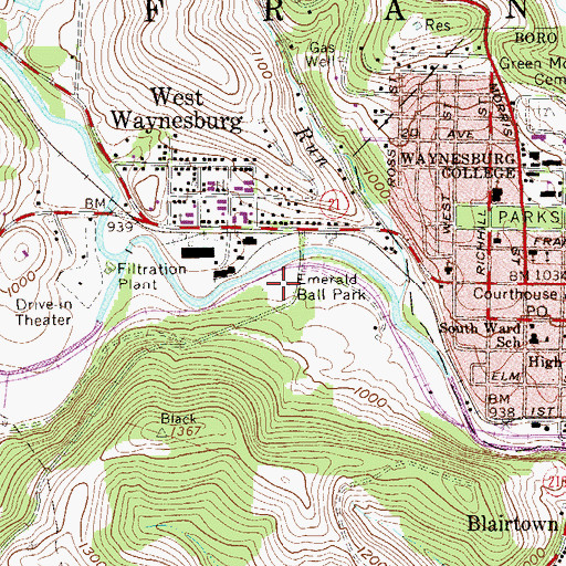 Topographic Map of Emerald Ball Park, PA