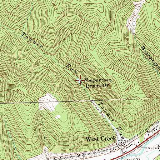 Topographic Map of Emporium Reservoir, PA