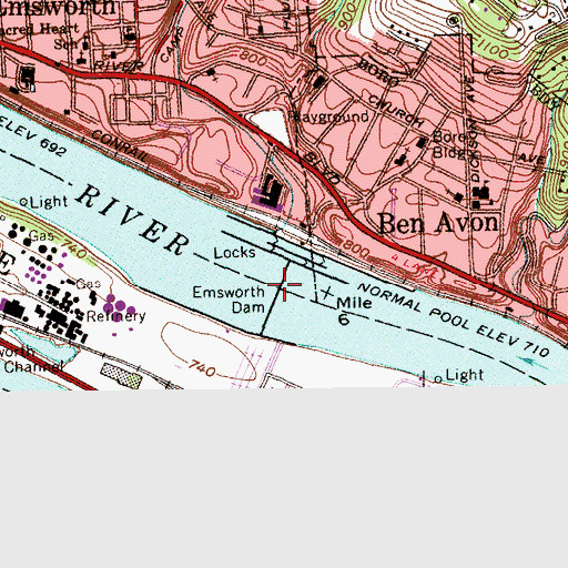 Topographic Map of Emsworth Locks and Dam, PA