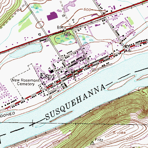 Topographic Map of Espy, PA