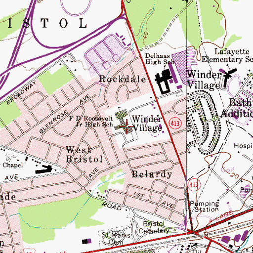 Topographic Map of F D Roosevelt Junior High School, PA