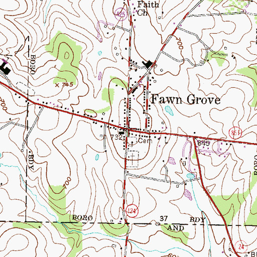 Topographic Map of Fawn Grove, PA