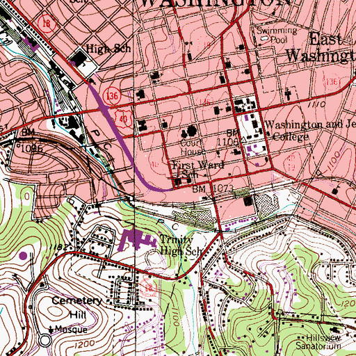 Topographic Map of First Ward School, PA