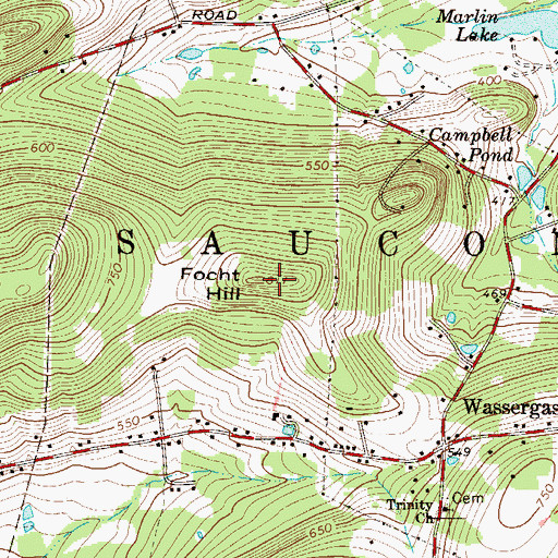 Topographic Map of Focht Hill, PA