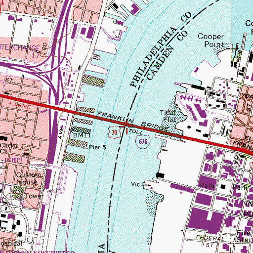 Topographic Map of Benjamin Franklin Bridge, PA