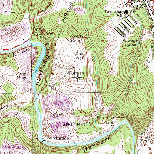 Topographic Map of Furman Cemetery, PA