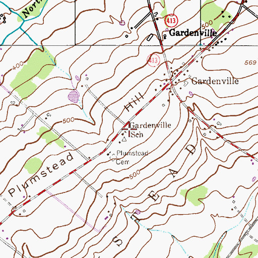 Topographic Map of Gardenville School (historical), PA
