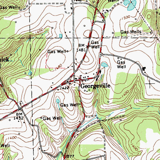 Topographic Map of Georgeville, PA