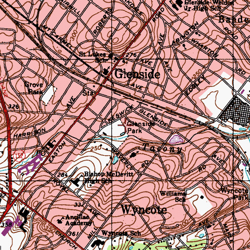 Topographic Map of Glenside Park, PA