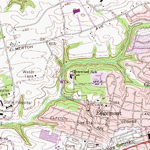 Topographic Map of Glenwood School, PA