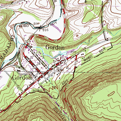 Topographic Map of Gordon, PA