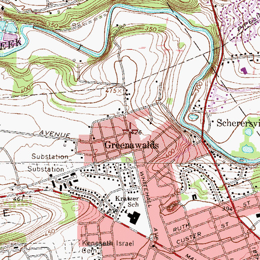 Topographic Map of Greenawalds, PA