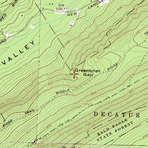 Topographic Map of Greenbrier Gap, PA