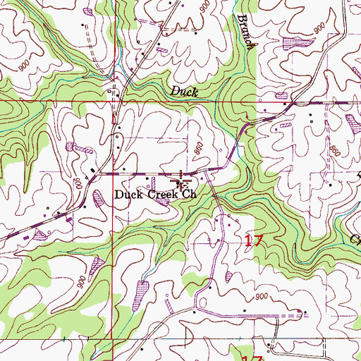 Topographic Map of Duck Creek Primitive Baptist Church, AL