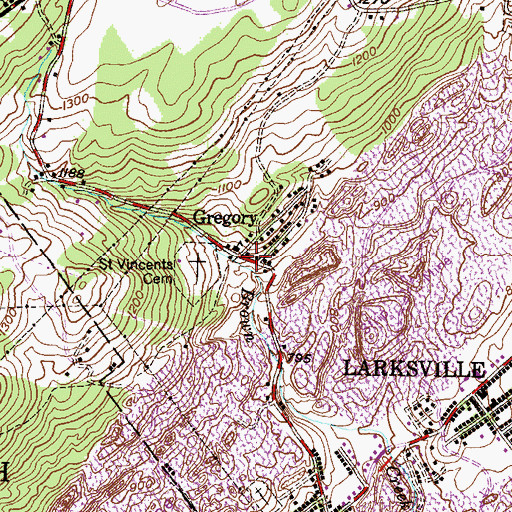 Topographic Map of Gregory, PA