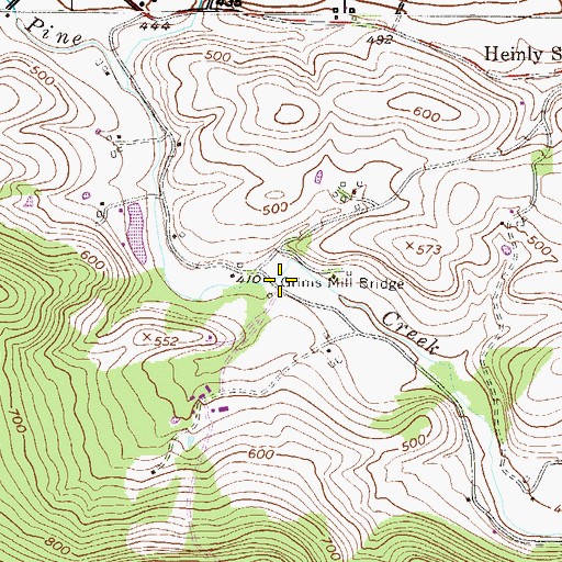 Topographic Map of Grims Mill Bridge, PA