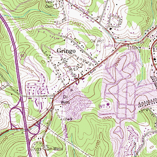 Topographic Map of Gringo, PA