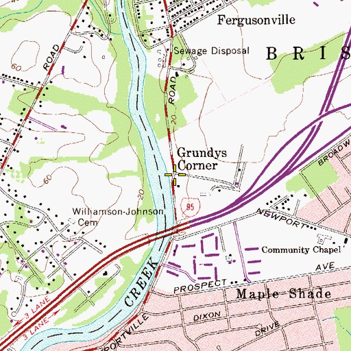 Topographic Map of Grundys Corner, PA