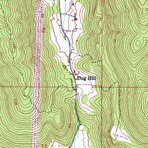 Topographic Map of Dug Hill, AL