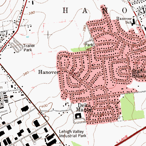 Topographic Map of Hanover, PA