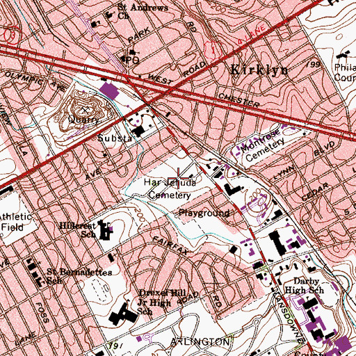Topographic Map of Har Jehuda Cemetery, PA