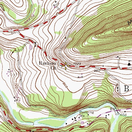 Topographic Map of Saint Peter's 'Hargers' Union Church of Christ, PA