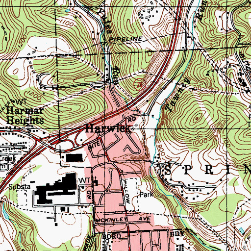 Topographic Map of Harwick, PA