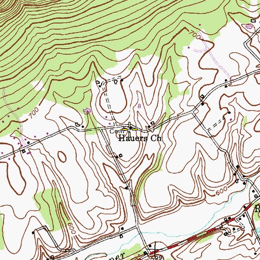 Topographic Map of Hauers Church, PA