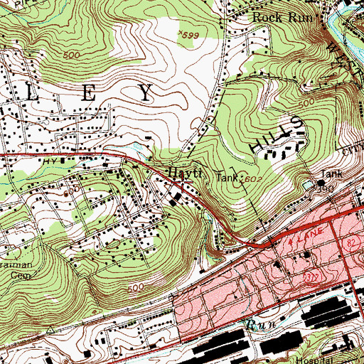 Topographic Map of Hayti, PA