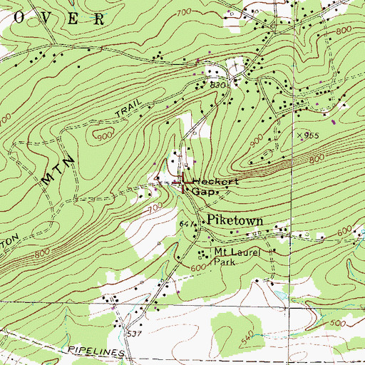 Topographic Map of Heckert Gap, PA