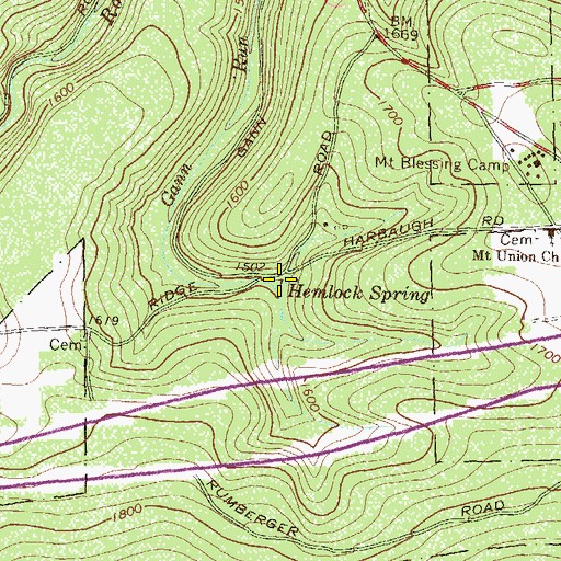 Topographic Map of Hemlock Spring, PA