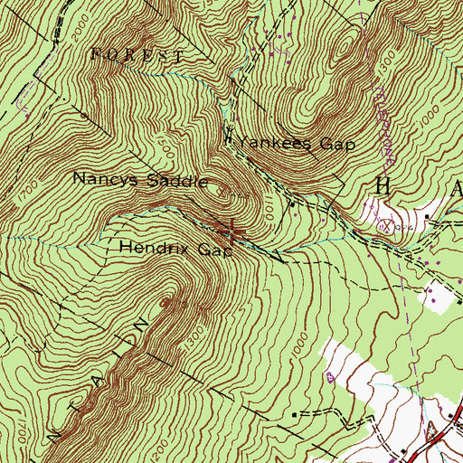 Topographic Map of Hendrix Gap, PA