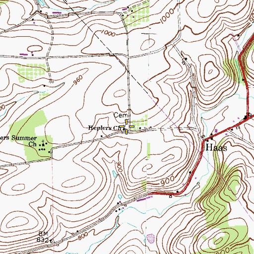 Topographic Map of Heplers Church, PA
