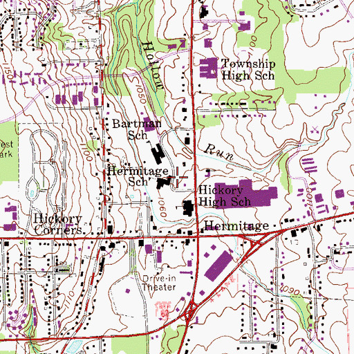 Topographic Map of Hermitage School, PA