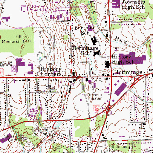 Topographic Map of Hickory Corners, PA