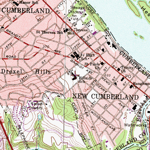 Topographic Map of Hillside School, PA